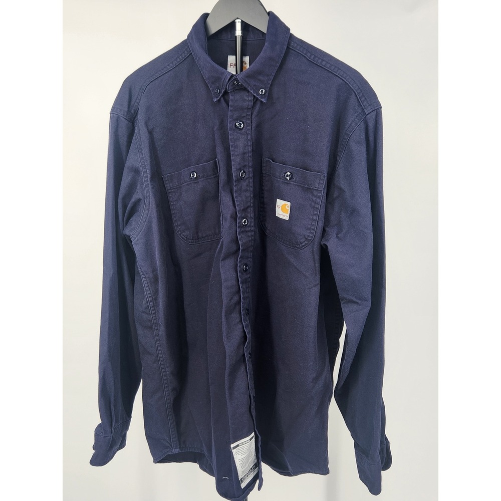 Carhartt FR Flame Resistant Shirt Mens Large Tall Navy Blue FRS92 DNY Workwear